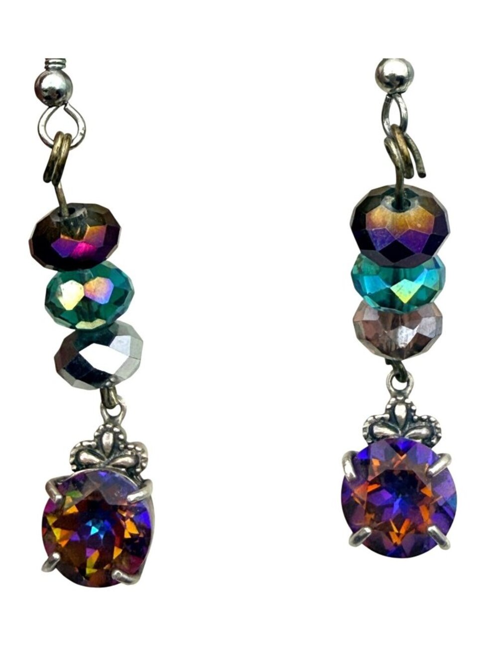 Vintage Y2K Dangle Earrings 925 Sterling Silver AB Crystal Vitrail Thailand - Picture 2 of 6